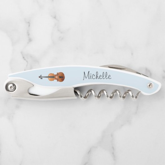 Musical Instrument Violin Cute Blue Kurkentrekker (Voorkant)