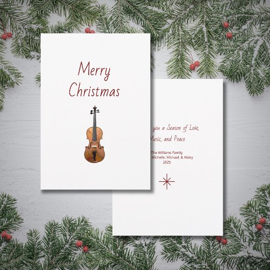 Musical Instrument Violin Merry Christmas   Feestdagenkaart
