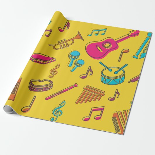 Musical instruments background. musical notes.  cadeaupapier (Uitgerold)
