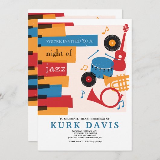 Musical Instruments Birthday Party Invitation Kaart (Voorkant / Achterkant)