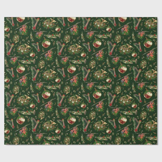 Musical Instruments kerstpatroon Dark Green Cadeaupapier (Vlak)