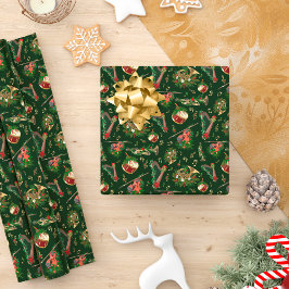 Musical Instruments kerstpatroon Dark Green Cadeaupapier