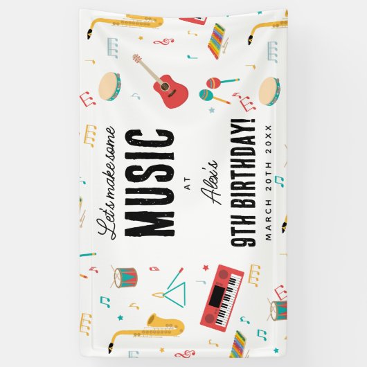 Musical Instruments Music Theme Birthday Party Spandoek (Verticaal)