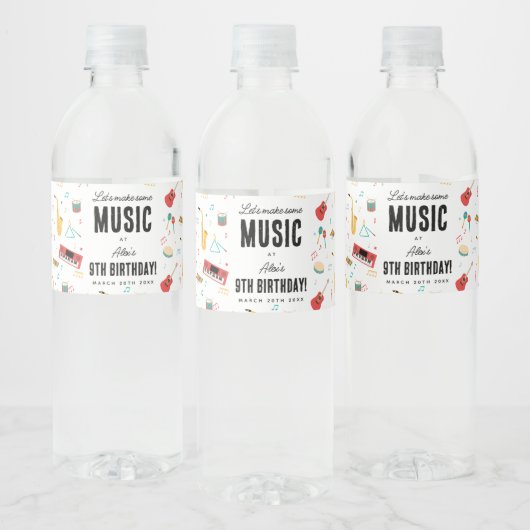 Musical Instruments Music Theme Birthday Party Waterfles Etiket (Flessen)