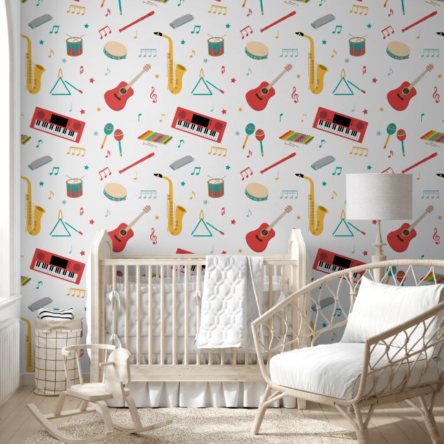 Musical Instruments Music Theme Pattern Behang (Kinderen)