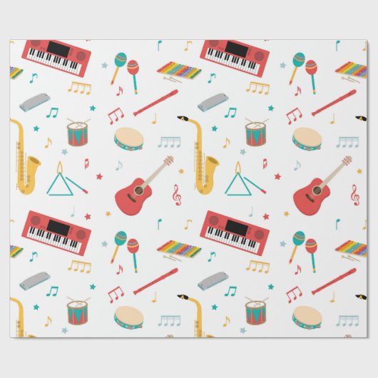 Musical Instruments Music Theme Pattern Cadeaupapier (Vlak)