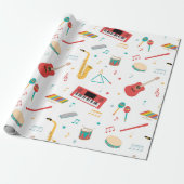 Musical Instruments Music Theme Pattern Cadeaupapier (Uitgerold)