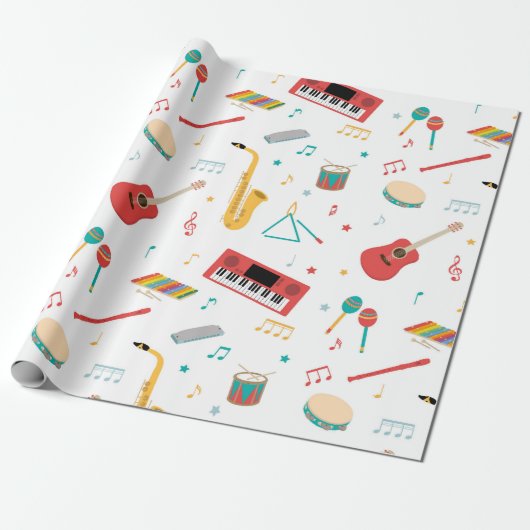Musical Instruments Music Theme Pattern Cadeaupapier (Uitgerold)