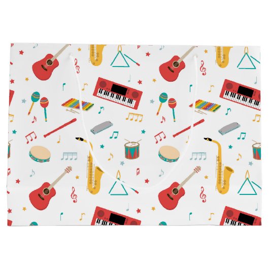 Musical Instruments Music Theme Pattern Groot Cadeauzakje (Achterkant)