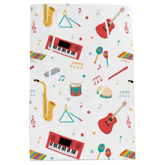 Musical Instruments Music Theme Pattern Medium Cadeauzakje (Voorkant)