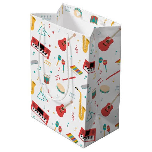 Musical Instruments Music Theme Pattern Medium Cadeauzakje (Achterkant Gekanteld)