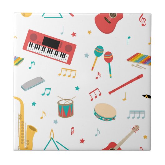 Musical Instruments Music Theme Pattern Tegeltje (Voorkant)