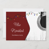 Musical Kerstmis Feliz Navidad Festive Guitar Red Feestdagenkaart (Voorkant)