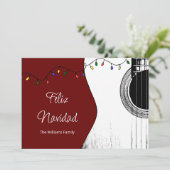Musical Kerstmis Feliz Navidad Festive Guitar Red Feestdagenkaart (Staand voorkant)