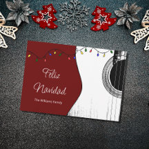 Musical Kerstmis Feliz Navidad Festive Guitar Red