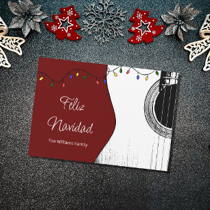 Musical Kerstmis Feliz Navidad Festive Guitar Red Feestdagenkaart