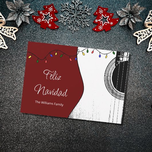 Musical Kerstmis Feliz Navidad Festive Guitar Red Feestdagenkaart