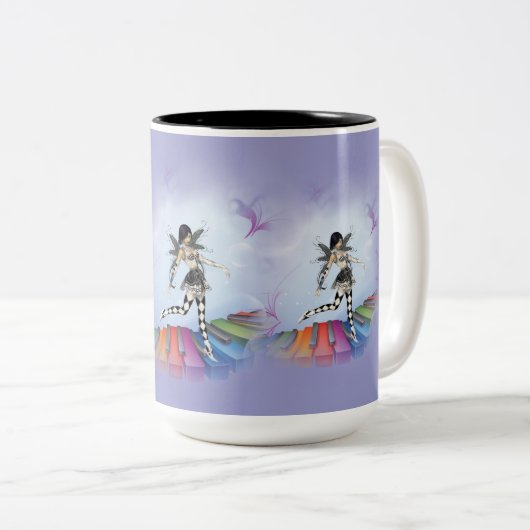 Musical Keyboard Faerie Vignette Tweekleurige Koffiemok (Voorkant rechts)