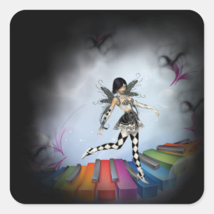 Musical Keyboard Faerie Vignette Vierkante Sticker