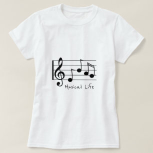 Musical Life slogan Muzikale noten treble sleutel T-shirt