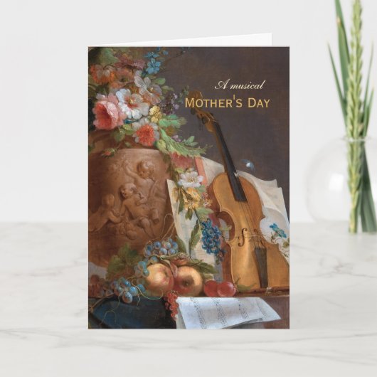 Musical Moederdag Bachelier Flowers and violin Feestdagen Kaart (Voorkant)