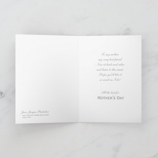 Musical Moederdag Bachelier Flowers and violin Feestdagen Kaart (Binnen)