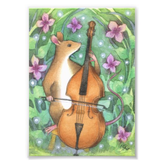 Musical Mouse Orchestra Bass Illustration Foto Afdruk (Voorkant)