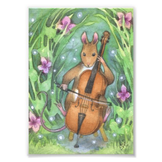 Musical Muizenorkest Cello Illustratie Foto Afdruk (Voorkant)