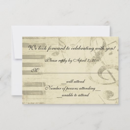 Musical Music Design Wedding Invitation RSVP Reply (Voorkant)