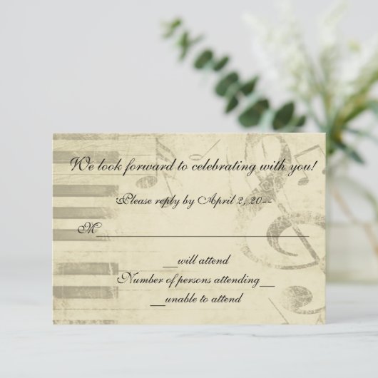 Musical Music Design Wedding Invitation RSVP Reply (Staand voorkant)