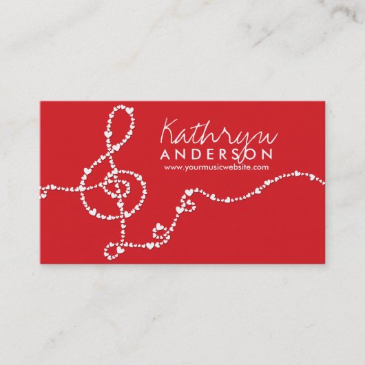 Musical Music Treble Love Red Hearts Artist Song Visitekaartje (Voorkant)
