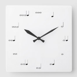 MUSICAL NOTE WALL CLOCK BLACK EN WHITE VIERKANTE KLOK