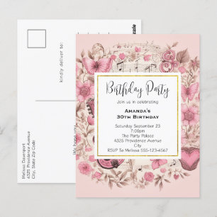 Musical Notes and Flowers  Birthday Invite Briefkaart