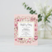 Musical Notes and Flowers Birthday Invite Briefkaart (Staand voorkant)