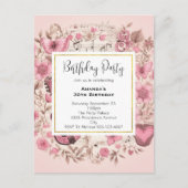 Musical Notes and Flowers Birthday Invite Briefkaart (Voorkant)