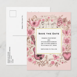 Musical Notes and Flowers  Save the Date Uitnodiging Briefkaart