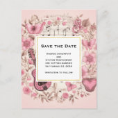 Musical Notes and Flowers Save the Date Uitnodiging Briefkaart (Voorkant)