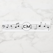 Musical Notes Black & White Monogram Weddenschap Waterfles Etiket (Enkel label)