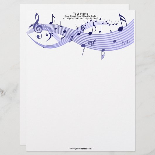 Musical Notes Blues Letterhead Briefhoofd Sjabloon (Voorkant / Achterkant)