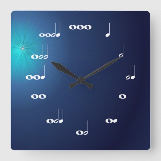 Musical Notes Clock Midnight Blue Vierkante Klok (Voorkant)
