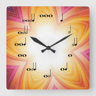 Musical Notes Clock Star Burst Orange Vierkante Klok