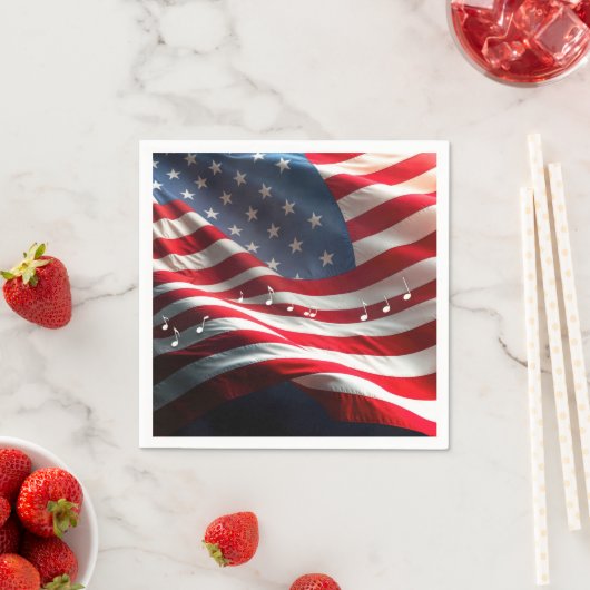 Musical Notes Floating On an American Flag Servet (Insitu)