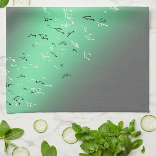 Musical Notes Green Light Tea Towel Theedoek (Gevouwen)