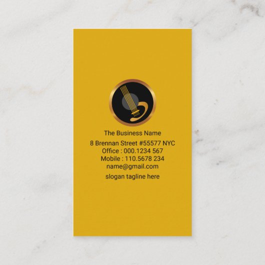 Musical Notes Guitar Riffs Yellow Guitar Visitekaartje (Achterkant)