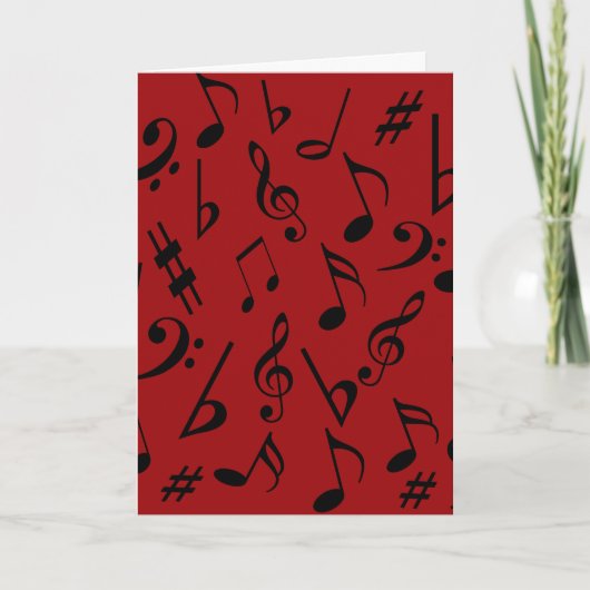 Musical Notes Holiday Card - Red Feestdagen Kaart (Voorkant)