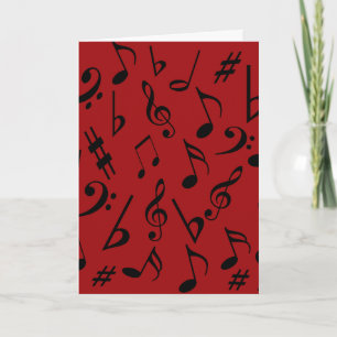 Musical Notes Holiday Card - Red Feestdagen Kaart