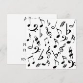 Musical Notes Invitation Black White Kaart (Voorkant / Achterkant)