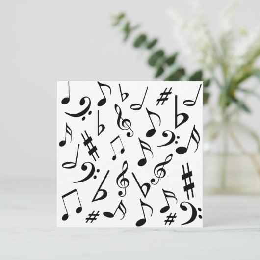 Musical Notes Invitation Black White Kaart (Staand voorkant)