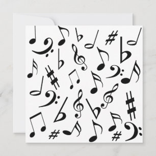 Musical Notes  Invitation Black White Kaart