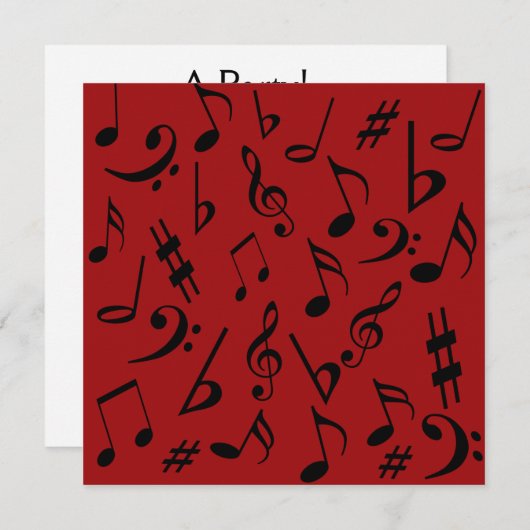Musical Notes  Invitation Red & Black Kaart (Voorkant / Achterkant)